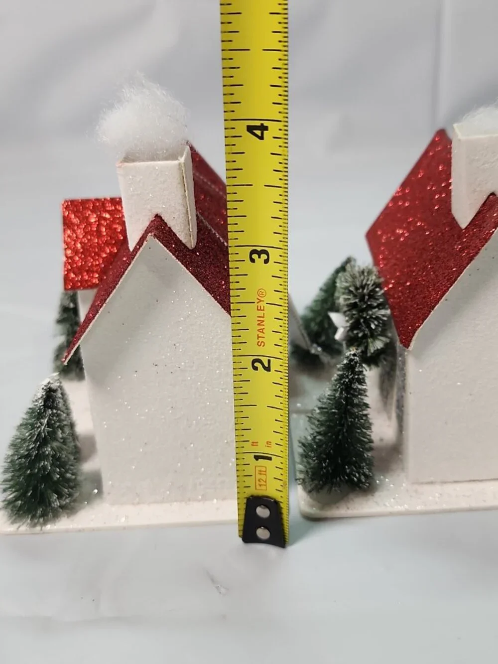 Target Wondershop 2 Red White Glitter Paper Putz Style House Christmas Ornaments